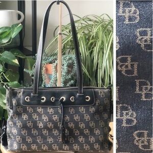Dooney & Bourke Black and Tan Tote with Leather Trim